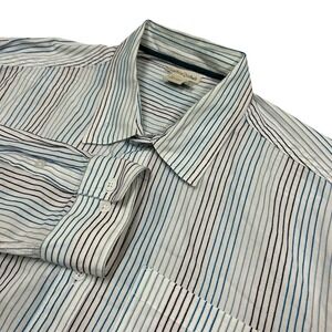 Carbon 2 Cobalt Shirt Mens Large White Blue Striped Button Up Long Sleeve